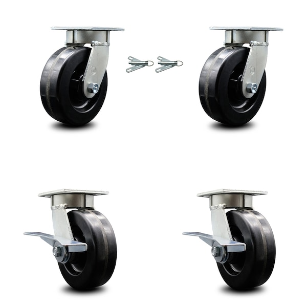6 Inch Kingpinless Phenolic Wheel Caster Swivel Locks 2 Brakes SCC, 2PK